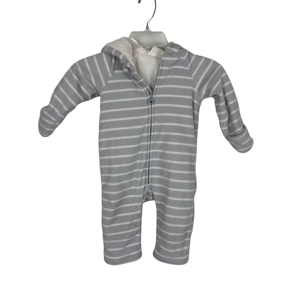 Old Navy Plush Fleece One-Piece Ear Hood Footless Striped Suit Baby 12-18 Month